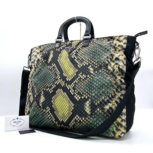 Prada 2-Way Tote Python Print Nylon Bag Used Validated