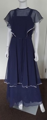Vintage 70s MKA Model West German Blue Chiffon Layer Evening Dress | 42 M 12