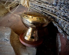 Brass TRIPLE MOON Charcoal Incense Burner w Metal Screen Smoke Cleansing