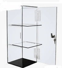 Clear Acrylic Display Case Removable 2 Shelf Locking Showcase Cabinet