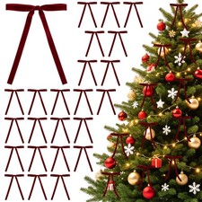 24 Pcs 3/8'' Wide, 5  7 Inch Burgundy Velvet Christmas Bows for Tree,