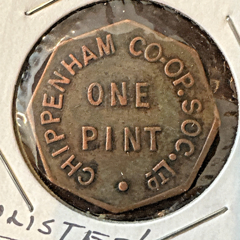 Unlisted ? TOKEN Chippenham, England Chippenham Co-Op. Soc. One Pint
