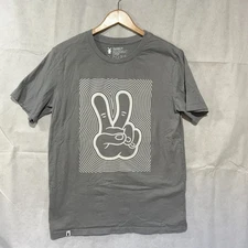 Dutch Bros Coffee Brothers Peace Sign Grey Logo Top Tee T-Shirt Large L Hippy