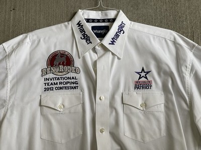 Large Wrangler PBR NFR Sponsored Rodeo Cowboy Bull Riding Shirt Contestant