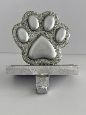 Pet Paw Stocking Holder Silver Glitter Xmas Holiday Hanger Dog/Cat