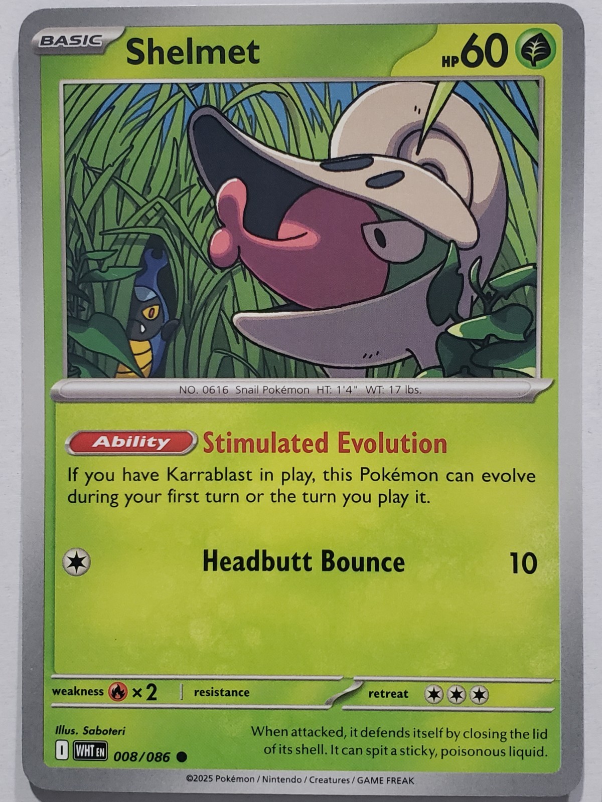 Shelmet 008/086 NM / M - White Flare Pokemon Card - Sobateri Art