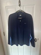 Nike Men Dri-Fit 1/4 Zip Jacket Navy Blue with Light Blue Accents - Large