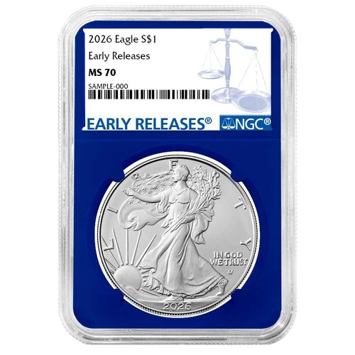 2026 $1 1-oz American Silver Eagle NGC MS70 ER Blue Label Blue Core