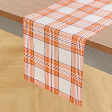  Linen Table Runner 36 Inches - 100% Pure Linen Tartan 14 x 36 Inch Orange