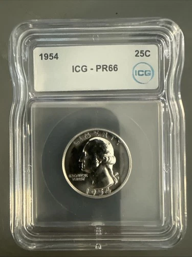 1954 Silver Proof Washington quarter graded by ICG PF 66