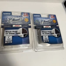 2 Pc Brother P-Touch TZ-151 Laminated Label Black Print On Clear 1" Label Tape