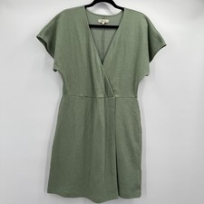 Madewell Dress Womens Large Green Wrap V Neck Textured Cross Front Flutter