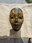 Vintage Decorative Brass Wall Hanging Masquerade Mask with Inlaid Stones