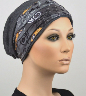 BEANIE MÜTZE + BAND Chemo Turban Stirnband Kopftuch Cap Chemomütze Set Jessy NEU