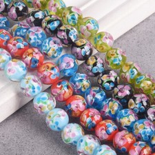 5pcs 12mm Round Handmade Flower Pattern Lampwork Glass Loose Beads DIY Jewelry