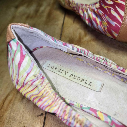 LOVELY PEOPLE sz 6 fabric leather ballet flat shoes pink tan - Picture 4 of 5