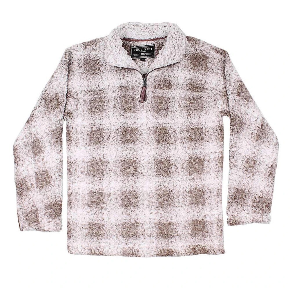 True Grit Soft Tip Box Plaid Brown Shearling Pullover Jacket, Men’s Size  Medium