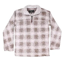 True Grit Soft Tip Box Plaid Brown Shearling Pullover Jacket, Men’s Size Medium