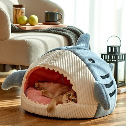 XL size Shark Pet Bed Small Dog Cat Cozy Calming Washable Tent Hut Nest House - Picture 3 of 7