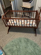 Vintage Jenny Lind Spindle Style Wooden Brass Baby Cradle/Bassinet