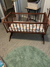 Vintage Jenny Lind Spindle Style Wooden Brass Baby Cradle/Bassinet