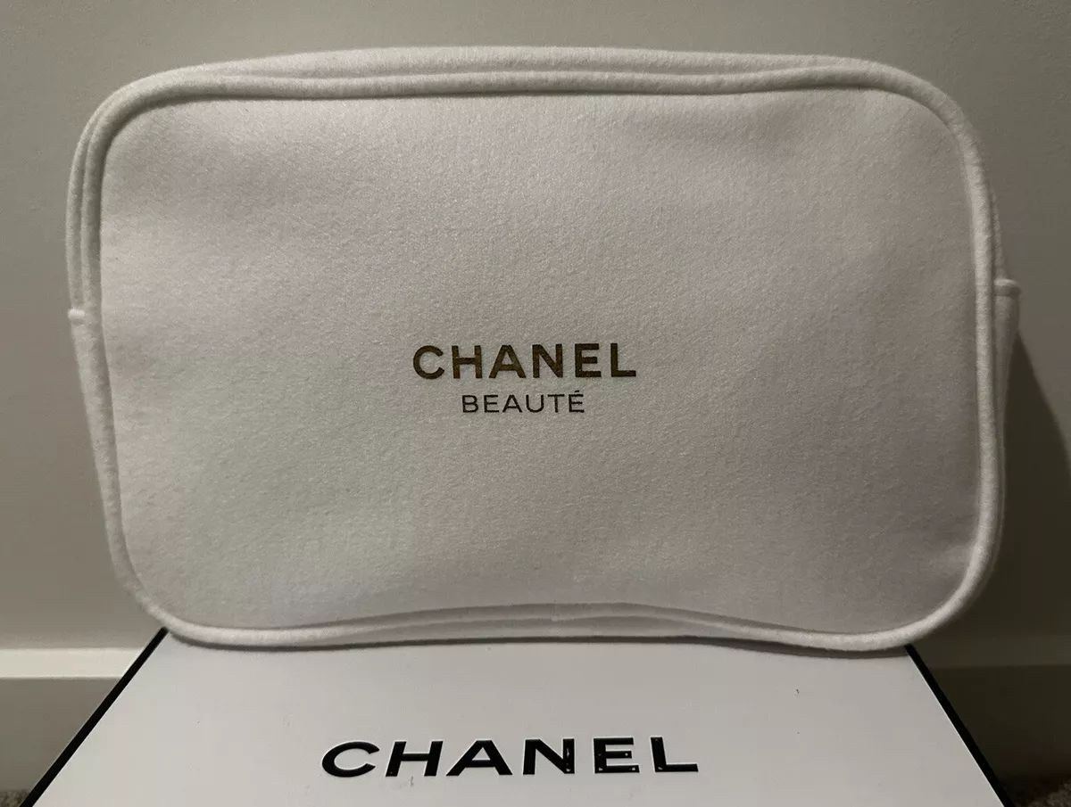 Large Posh White Chanel Beaute Pouch Makeup Bag GWP WITHOUT BOX Novelty