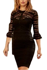 Black Bodycon Lace Dress Size 10 UK Bell  Sleeve   Xmas Party Occasion Evening