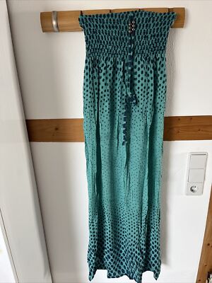 AWG Moda - Damen Kleid Ärmellos Schulterlos Türkis Gepunktet Gr. S/ M Viskose
