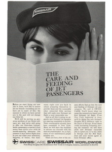 Vintage Swiss Air Magazine Print Ad 1960 Stewardess Douglas DC 8 Jetliners
