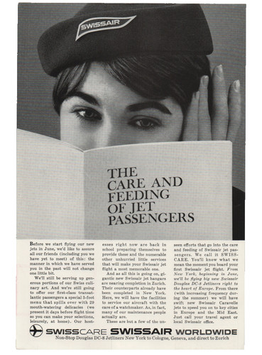 Vintage Swiss Air Magazine Print Ad 1960 Stewardess Douglas DC 8 Jetliners