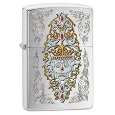 Zippo NEW 28794 JEWELED SKULL- Retired Lighter With free pack Wicks&Flint