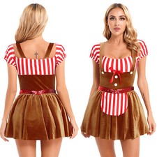 Womens Gingerbread Man Dress-Up Velvet Dress Christmas Holiday Role Play Dresses