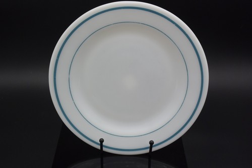 4 Vintage Pyrex Milk Glass With Blue Stripes 9" Plate, Some Scuffs - Picture 7 of 10
