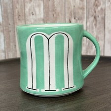 Anthropologie Kitchenware Ceramic Mug Hand-Painted Letter "M” Green