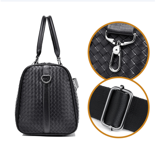 Große modische Herren schwarz Leder neue Reisetasche Übernacht Seesack Handtasche - Bild 9 von 12