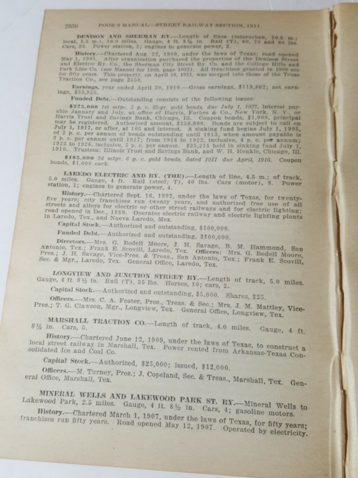 1911 Railroad train street railway reports TEXAS Horse & Electric