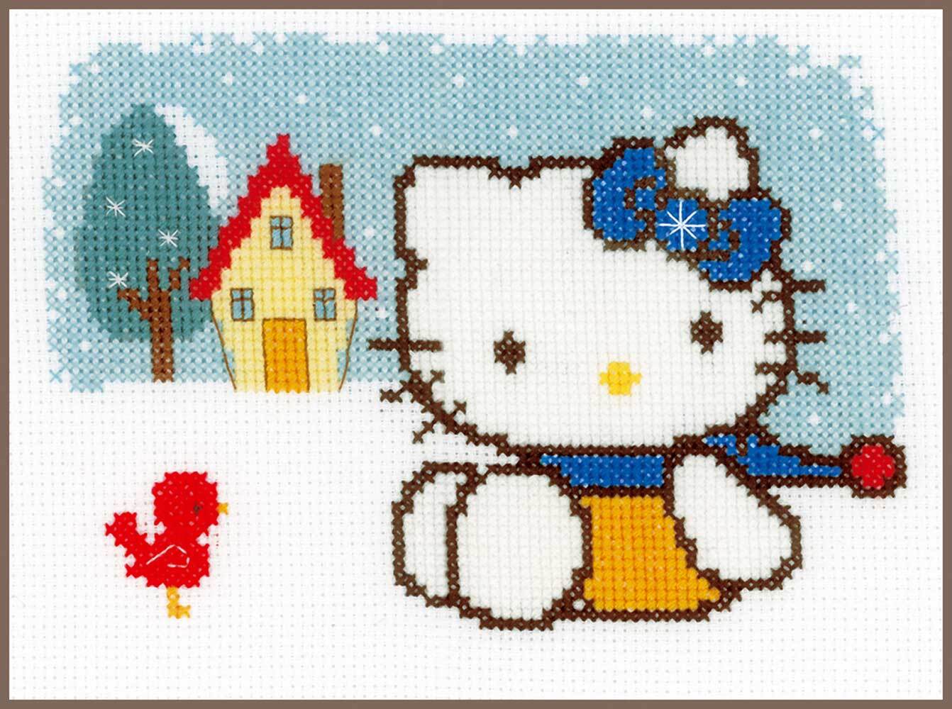 Vervaco counted cross stitch kit ""Hello Kitty Winter"", 18x13cm, DIY