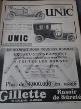 UNIC automobile + razor Gillette advertising paper ILLUSTRATION SALON 1911 collar
