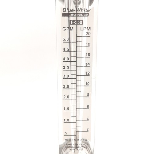 Blue-White F-55200L Flow Meter, 2-20LPM/0.5-5GPM, 1/2" NPT, 100mm Scale - Picture 3 of 6