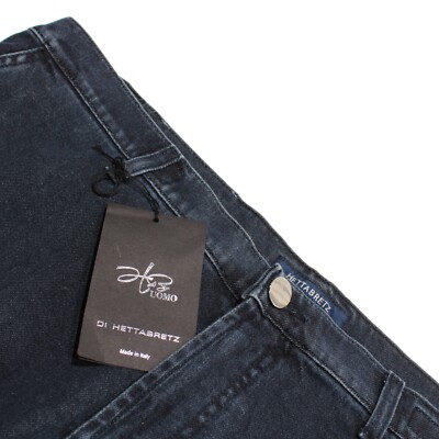 Jeans Hettabretz Taille 34 Neuf Avec étiquettes, Bleu Solide, Détails Crocodile, Coupe Droite