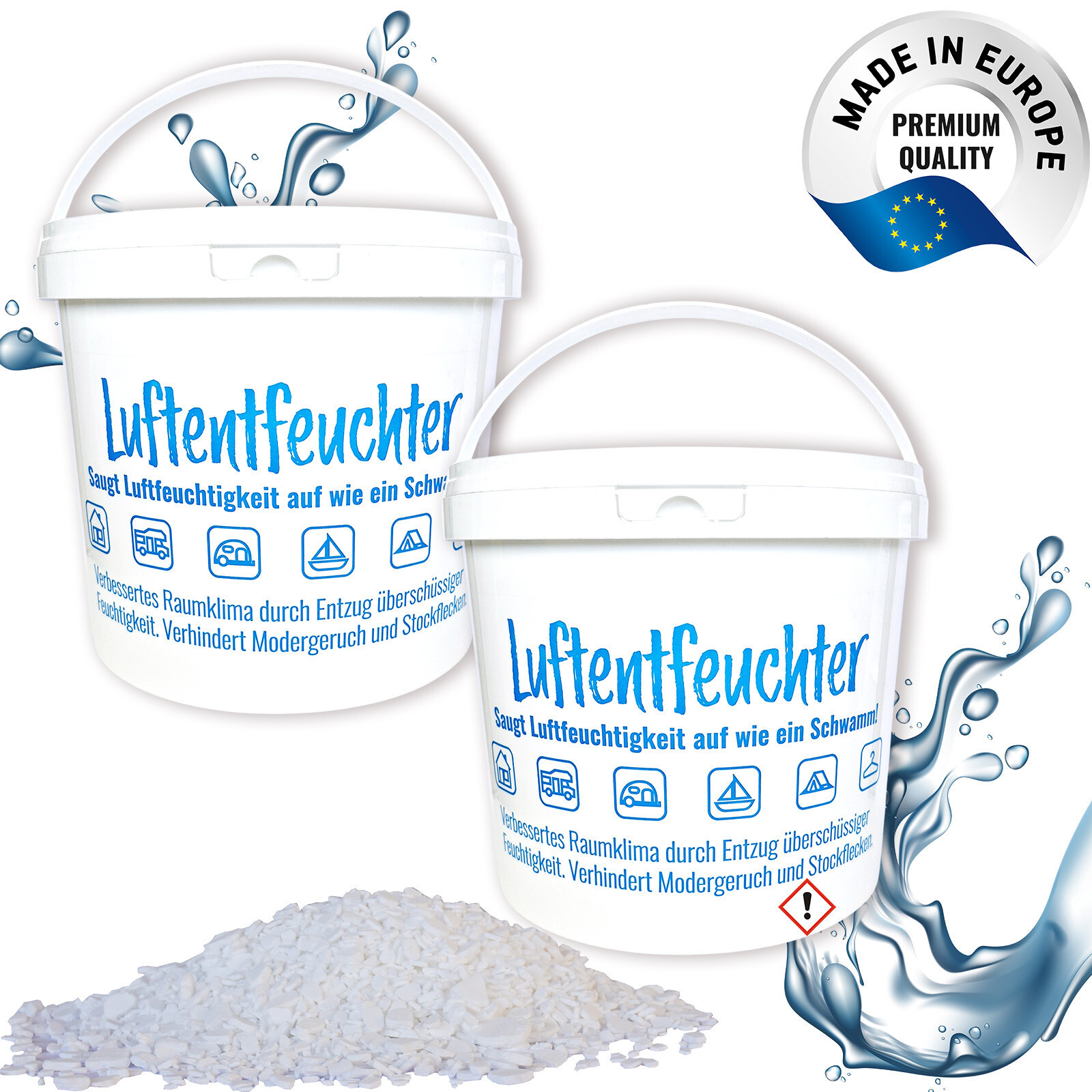 2x 4,8 kg Raum Luft-Entfeuchter Granulat im 5L Eimer Nachfüllpack (2,181kg)