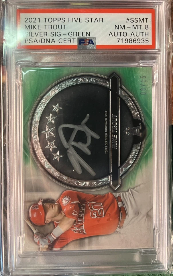 2021 TOPPS FIVE STAR MIKE TROUT SILVER SIGNATURES AUTO CARD GREEN 08/15 PSA 8!!! - Image 3 of 3