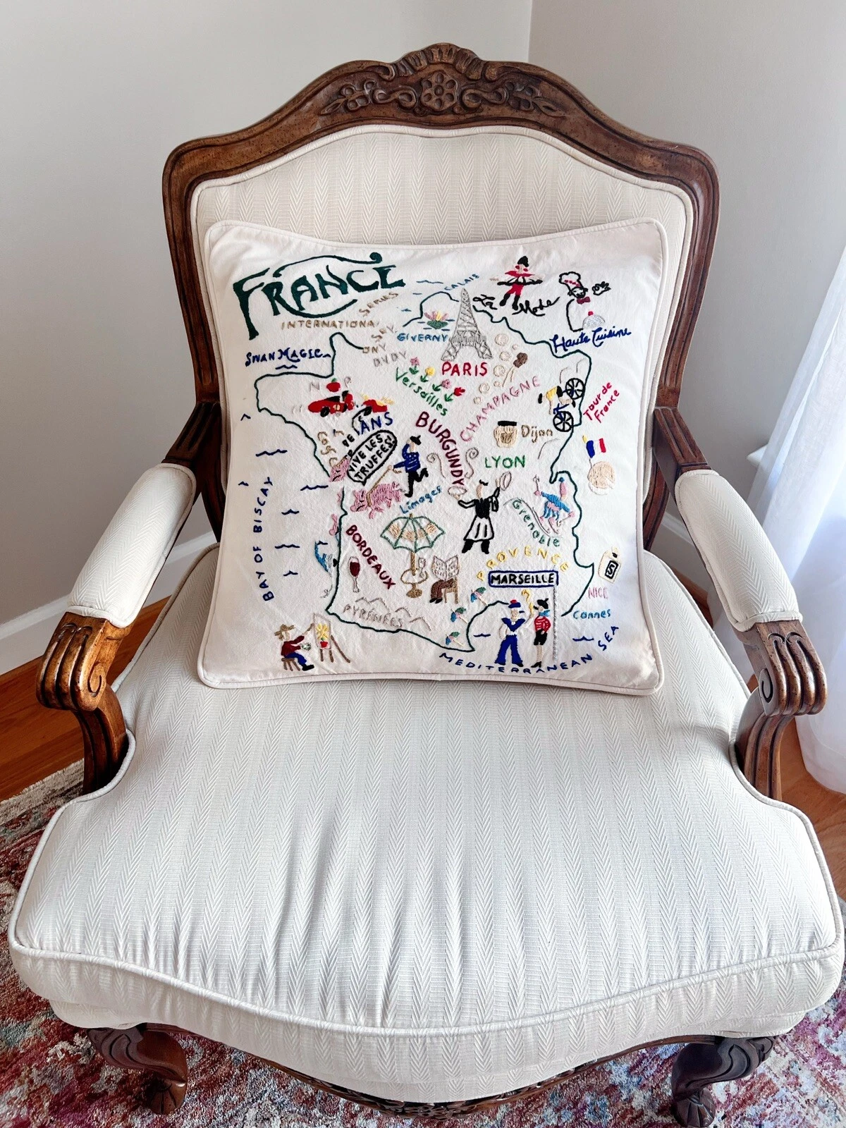 France Throw Pillow - Handmade - Vintage