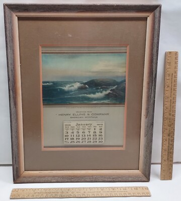 1915 - HENRY ELLING & CO - Sheridan, Montana - Framed Ocean Scene CALENDAR