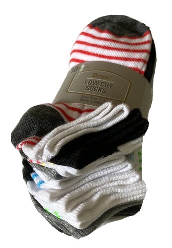 10 Pack Assorted Colors Boys Low Cut No Show Socks Striped Back to School - Picture 4 of 5