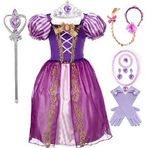 Costume principessa Raperonzolo bambina cosplay vestito fantasia Halloween festa di Natale 2-10 anni - Foto 8 di 10