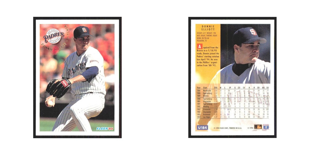 Donnie Elliott 1994 Fleer Update #U184 San Diego Padres Baseball