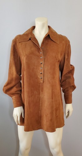 Miu Miu, Abito archivio vintage campione anni 90 Miu Miu pelle di cervo pelle scamosciata tunica a scatto