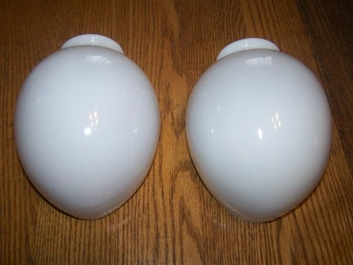 (2) Vtg  Art Deco Milk Glass Clam Lamp Shade Bathroom Wall Sconce Gooseneck Desk