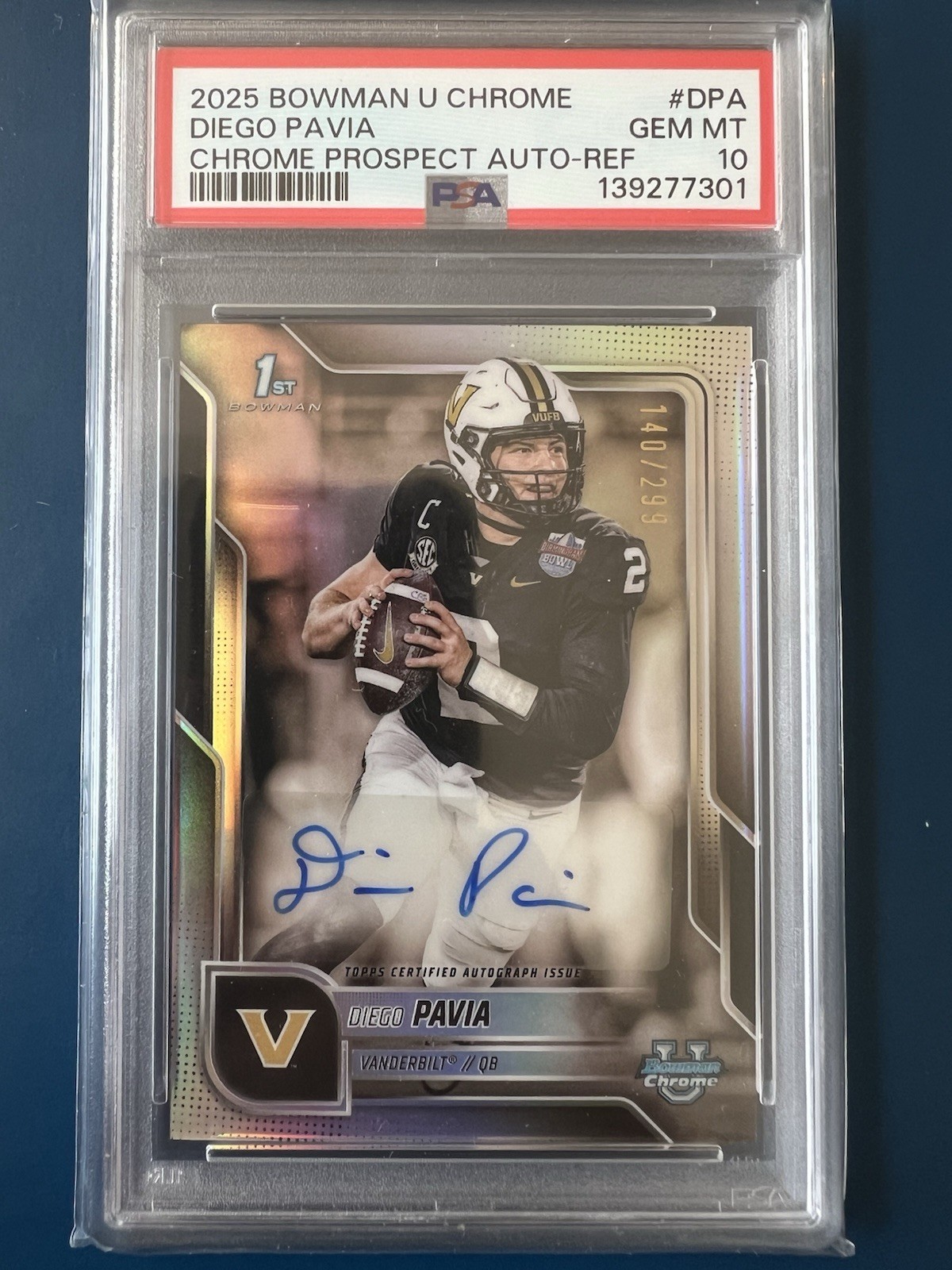 2025 Bowman U Chrome Diego Pavia 1st Refractor Auto /299 PSA 10 Vanderbilt